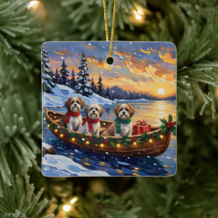 Malti Tzu Kerstboot Vakantie Keramisch Ornament