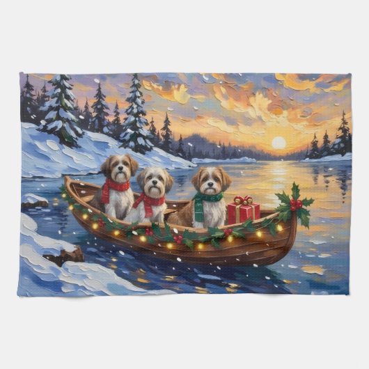 Malti Tzu Kerstboot Vakantie Theedoek (Horizontaal)