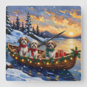 Malti Tzu Kerstboot Vakantie Vierkante Klok (Voorkant)