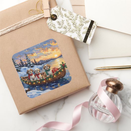 Malti Tzu Kerstboot Vakantie Vierkante Sticker (Geschenken)