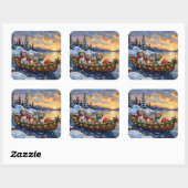 Malti Tzu Kerstboot Vakantie Vierkante Sticker (Vel)