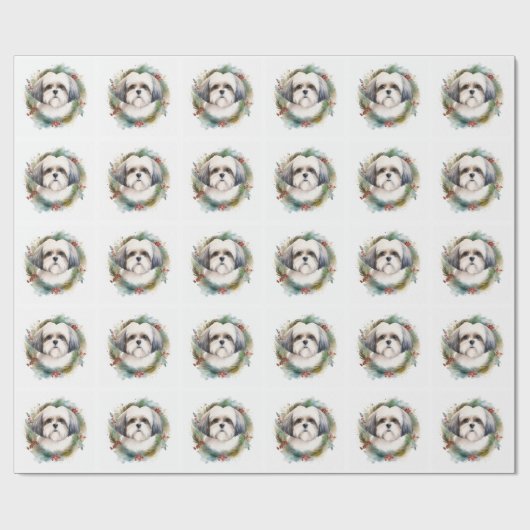 Malti Tzu Kerstkrans feestelijke pup Cadeaupapier (Vlak)