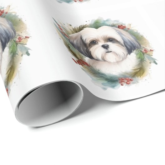 Malti Tzu Kerstkrans feestelijke pup Cadeaupapier (Rol Hoek)