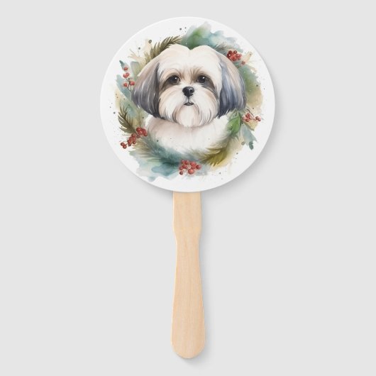 Malti Tzu Kerstkrans feestelijke pup Handwaaier (Voorkant)