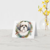 Malti Tzu Kerstkrans feestelijke pup Kaart (Gele Bloem)