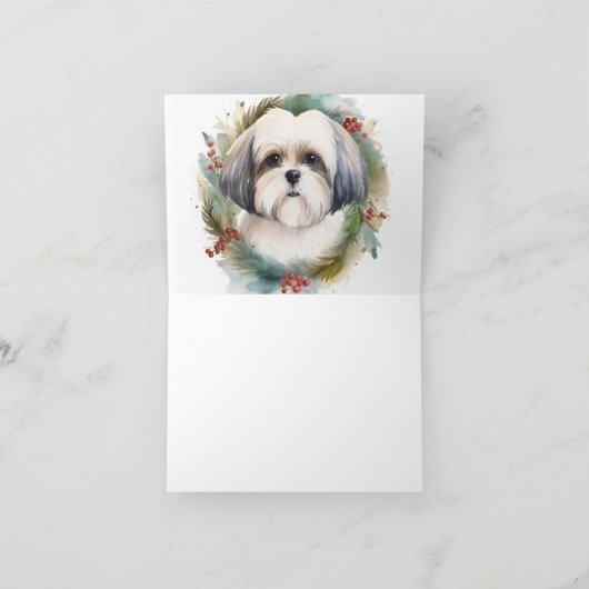 Malti Tzu Kerstkrans feestelijke pup Kaart (Binnen)