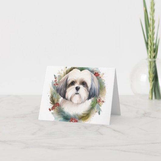 Malti Tzu Kerstkrans feestelijke pup Kaart (Voorkant)