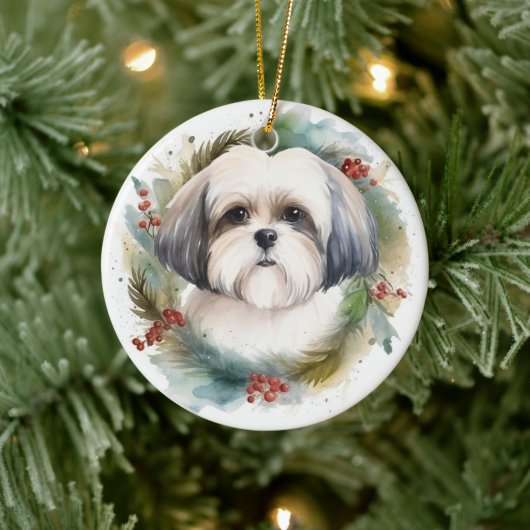 Malti Tzu Kerstkrans feestelijke pup Keramisch Ornament (Boom)