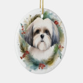 Malti Tzu Kerstkrans feestelijke pup Keramisch Ornament (Rechts)