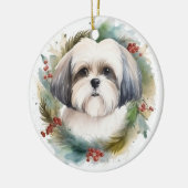Malti Tzu Kerstkrans feestelijke pup Keramisch Ornament (Links)