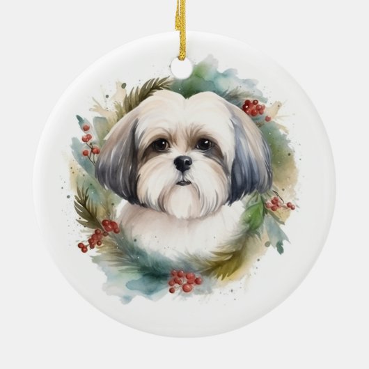Malti Tzu Kerstkrans feestelijke pup Keramisch Ornament (Achterkant)