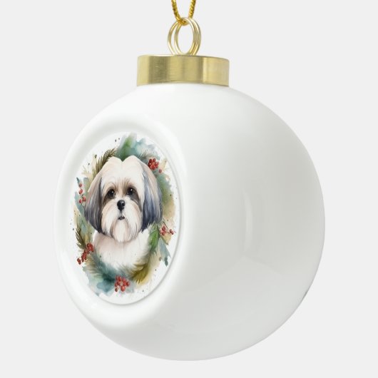 Malti Tzu Kerstkrans feestelijke pup Keramische Bal Ornament (Rechts)