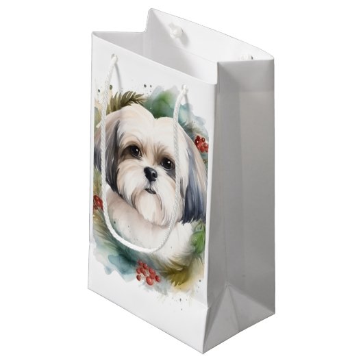 Malti Tzu Kerstkrans feestelijke pup Klein Cadeauzakje (Voorkant Gekanteld)