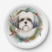 Malti Tzu Kerstkrans feestelijke pup Papieren Bordje (Voorkant)