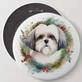Malti Tzu Kerstkrans feestelijke pup Ronde Button 6,0 Cm (Voorkant /achterkant)