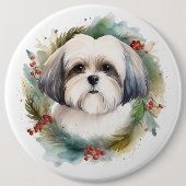 Malti Tzu Kerstkrans feestelijke pup Ronde Button 6,0 Cm (Voorkant)