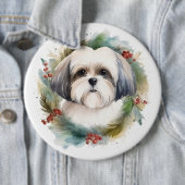 Malti Tzu Kerstkrans feestelijke pup Ronde Button 6,0 Cm (In situ)