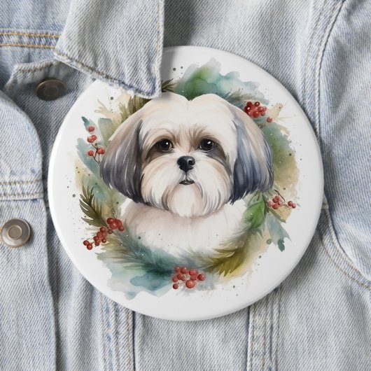 Malti Tzu Kerstkrans feestelijke pup Ronde Button 6,0 Cm (In situ)