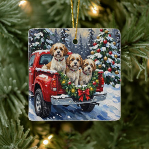 Malti-Tzu Kerstmis Rode Truck Vakantie Keramisch Ornament