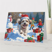 Malti Tzu loopt in de sneeuw met kerst Pet Kaart (Voorkant)