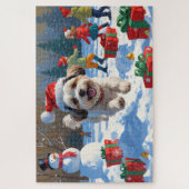 Malti Tzu loopt in de sneeuw met kerst Pet Legpuzzel (Verticaal)