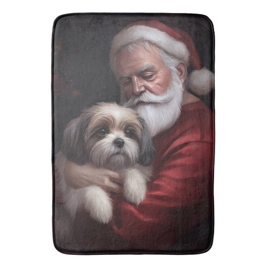Malti Tzu met Kerstman Feestelijke Kerstmis Badmat (Voorkant Verticaal)