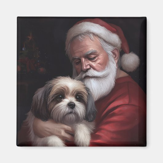 Malti Tzu met Kerstman Feestelijke Kerstmis Magneet (Voorkant)