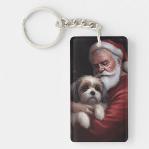 Malti Tzu met kerstman Feestelijke Kerstmis Sleutelhanger
