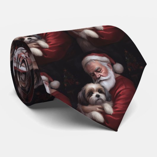 Malti Tzu met Kerstman Feestelijke Kerstmis Stropdas (Opgerold)