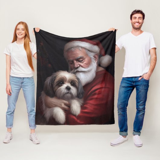 Malti Tzu Met Sinterklaas Feestelijke Kerstmis Fleece Deken (In situ)