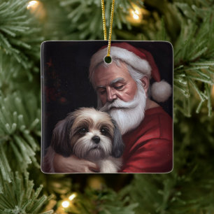 Malti Tzu Met Sinterklaas Feestelijke Kerstmis Keramisch Ornament