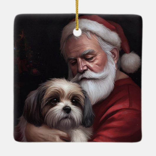 Malti Tzu Met Sinterklaas Feestelijke Kerstmis Keramisch Ornament (Achterkant)
