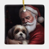 Malti Tzu Met Sinterklaas Feestelijke Kerstmis Keramisch Ornament (Voorkant)