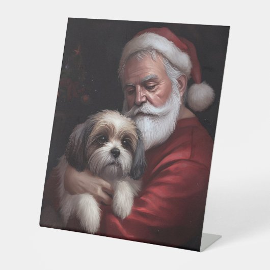 Malti Tzu Met Sinterklaas Feestelijke Kerstmis Reclamebord Met Voetstuk (Voorkant)