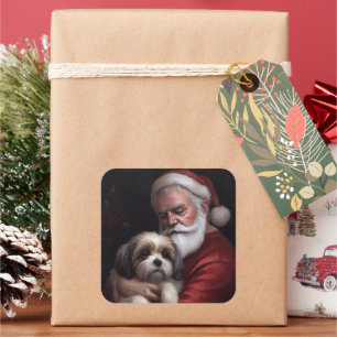 Malti Tzu met Sinterklaas Feestelijke Kerstmis Vierkante Sticker