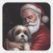 Malti Tzu Met Sinterklaas Feestelijke Kerstmis Vierkante Sticker (Voorkant)