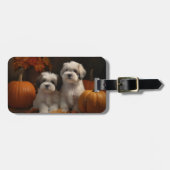 Malti tzu Puppy Herfst Verrukking Pompoen Bagagelabel (Voorkant horizontaal)