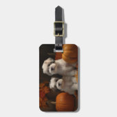 Malti tzu Puppy Herfst Verrukking Pompoen Bagagelabel (Voorkant verticaal)