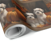 Malti tzu Puppy Herfst Verrukking Pompoen Cadeaupapier (Rol Hoek)