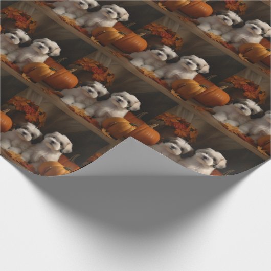Malti tzu Puppy Herfst Verrukking Pompoen Cadeaupapier (Hoek)