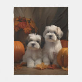 Malti tzu Puppy Herfst Verrukking Pompoen Fleece Deken (Voorkant)