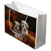 Malti tzu Puppy Herfst Verrukking Pompoen Groot Cadeauzakje (Voorkant Gekanteld)