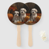 Malti tzu Puppy Herfst Verrukking Pompoen Handwaaier (Voorkant en achterkant)