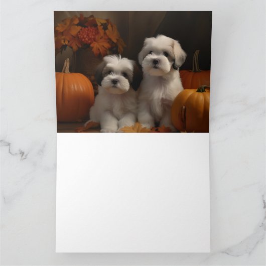 Malti tzu Puppy Herfst Verrukking Pompoen Kaart (Binnen)