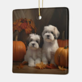 Malti tzu Puppy Herfst Verrukking Pompoen Keramisch Ornament (Links)
