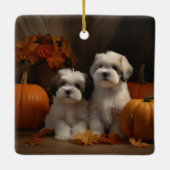Malti tzu Puppy Herfst Verrukking Pompoen Keramisch Ornament (Achterkant)