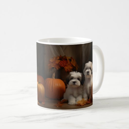 Malti tzu Puppy Herfst Verrukking Pompoen Koffiemok (Voorkant rechts)