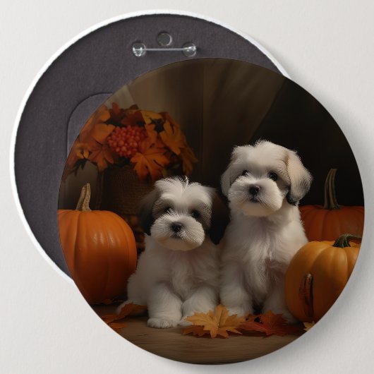 Malti tzu Puppy Herfst Verrukking Pompoen Ronde Button 6,0 Cm (Voorkant /achterkant)
