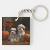 Malti tzu Puppy Herfst Verrukking Pompoen Sleutelhanger (Achterkant)