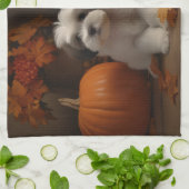 Malti tzu Puppy Herfst Verrukking Pompoen Theedoek (Gevouwen)